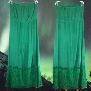 Umgee Strapless Green Maxi Dress